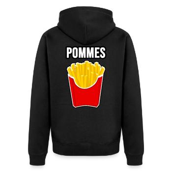 Pommes - Unisex Premium Bio Zip Hoodie - Schwarz - Hinten - Nico (187cm)