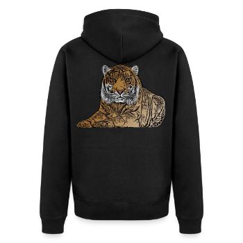 Sitting tiger predator motif animal motif - Unisex Premium Organic Zip Hoodie - black - Back - Nico (187cm)