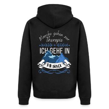 Manche gehen zur Therapie ich gehe in die Berge - Unisex Premium Bio Zip Hoodie - Schwarz - Hinten - Nico (187cm)