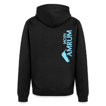 Amrum Moin Spruch - Unisex Premium Bio Zip Hoodie - Schwarz - Hinten - Nico (187cm)