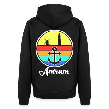 Amrum Retro Windrad Leuchtturm - Unisex Premium Bio Zip Hoodie - Schwarz - Hinten - Nico (187cm)