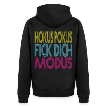 Hokus Pokus Fick dich Modus Lustige Sprüche Ironie - Unisex Premium Bio Zip Hoodie - Schwarz - Hinten - Nico (187cm)