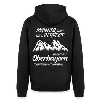Oberbayern Männer Berge Spruch - Unisex Premium Bio Zip Hoodie - Schwarz - Hinten - Nico (187cm)