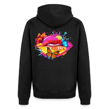 Kuss Mund Schmatzer Geschenkidee T-Shirt - Unisex Premium Bio Zip Hoodie - Schwarz - Hinten - Nico (187cm)