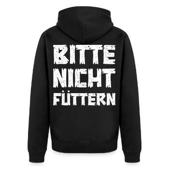 Bitte nicht füttern - Unisex Premium Bio Zip Hoodie - Schwarz - Hinten - Nico (187cm)