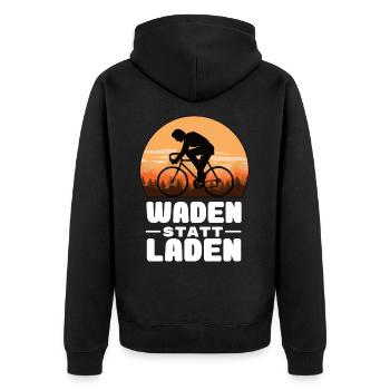 Fahrrad - Waden statt Laden - MTB Rennrad Spruch - Unisex Premium Bio Zip Hoodie - Schwarz - Hinten - Nico (187cm)