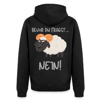 Bevor du fragst Nein! lustiges Spruch Design mit - Unisex Premium Bio Zip Hoodie - Schwarz - Hinten - Nico (187cm)