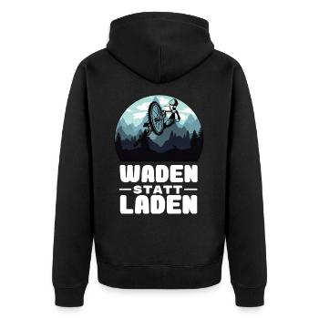 Fahrrad - Waden statt Laden - MTB Rennrad Spruch - Unisex Premium Bio Zip Hoodie - Schwarz - Hinten - Nico (187cm)