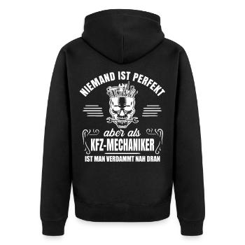 Kfz-Mechaniker Schrauber Mechaniker Schrauben - Unisex Premium Bio Zip Hoodie - Schwarz - Hinten - Nico (187cm)