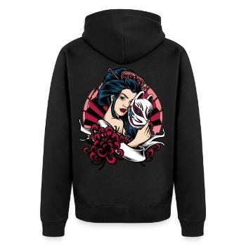 Anime Geisha Kimono Kitsune Mask Yokai Aesthetic - Unisex Premium Bio Zip Hoodie - Schwarz - Hinten - Nico (187cm)