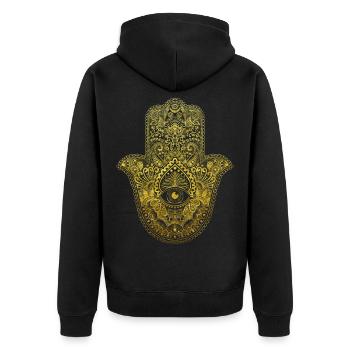 Glücksbringer Talisman Hamsa Hand Mandala Geschenk - Unisex Premium Bio Zip Hoodie - Schwarz - Hinten - Nico (187cm)