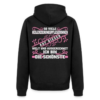 Heilerziehungspflegerin Design - Unisex Premium Bio Zip Hoodie - Schwarz - Hinten - Nico (187cm)