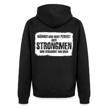 Strongman Spruch - Unisex Premium Bio Zip Hoodie - Schwarz - Hinten - Nico (187cm)