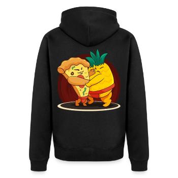 Lustig Japanisch Sumo Ananas Hawaiian Pizza Lover - Unisex Premium Bio Zip Hoodie - Schwarz - Hinten - Nico (187cm)
