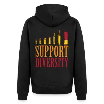 Support Diversity Bullet - Gun Lovers Funny Gun - Unisex Premium Bio Zip Hoodie - Schwarz - Hinten - Nico (187cm)