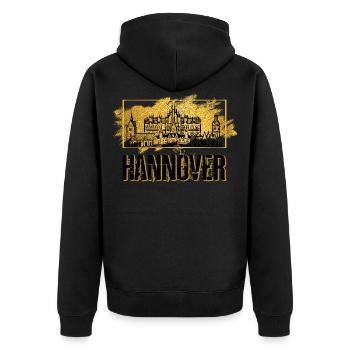 Hannover Deutschland Skyline Stadt Heimat Gold - Unisex Premium Bio Zip Hoodie - Schwarz - Hinten - Nico (187cm)