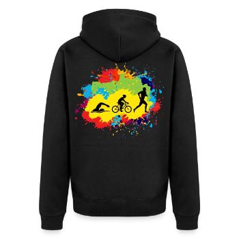 Swim Bike Run Triathlon Triathlet Aquarell - Unisex Premium Bio Zip Hoodie - Schwarz - Hinten - Nico (187cm)