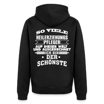 Heilerziehungspfleger - Unisex Premium Bio Zip Hoodie - Schwarz - Hinten - Nico (187cm)