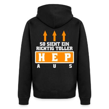 Heilerziehungspfleger HEP Spruch - Unisex Premium Bio Zip Hoodie - Schwarz - Hinten - Nico (187cm)