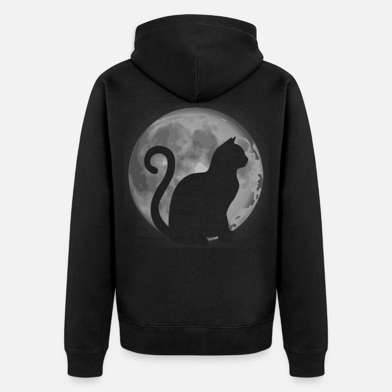 mignon chat silhouette lune animal - Veste à capuche bio Premium Unisexe - noir