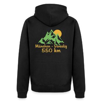 traumpfad München Venedig 550 km - Unisex Premium Bio Zip Hoodie - Schwarz - Hinten - Nico (187cm)