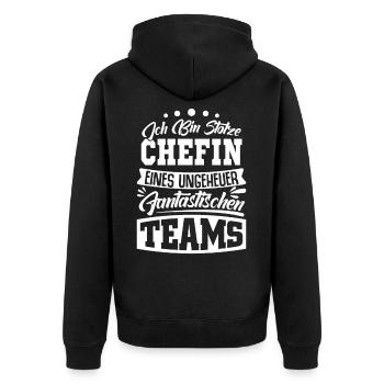 Stolze Chefin Chef Frau Abteilungsleiter Teamchef - Unisex Premium Bio Zip Hoodie - Schwarz - Hinten - Nico (187cm)
