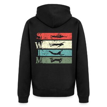 Retro Vintage Schwimmen Schwimmer Schwimmen - Unisex Premium Bio Zip Hoodie - Schwarz - Hinten - Nico (187cm)