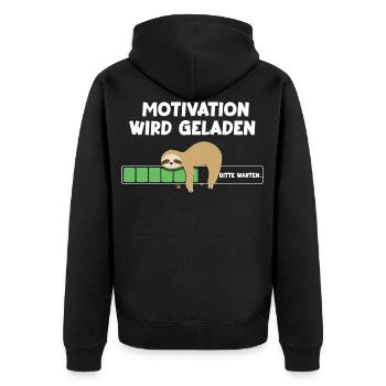 Motivation wird geladen Faultier Faultiermotiv - Unisex Premium Bio Zip Hoodie - Schwarz - Hinten - Nico (187cm)
