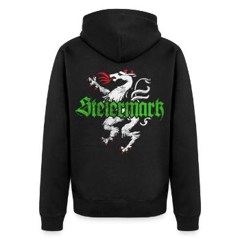 Steiermark Bekleidung Steirischer Panther - Unisex Premium Bio Zip Hoodie - Schwarz - Hinten - Nico (187cm)
