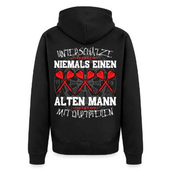 Dartspieler Darts Dartpfeil Vater & Opa Dart - Unisex Premium Bio Zip Hoodie - Schwarz - Hinten - Nico (187cm)