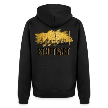 Stuttgart Deutschland Stadt Skyline Heimat Gold - Unisex Premium Bio Zip Hoodie - Schwarz - Hinten - Nico (187cm)