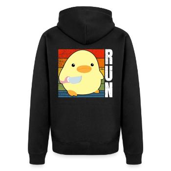 Racing Run Duck with Knife Meme Funny Saying Fun - Unisex Premium Organic Zip Hoodie - black - Back - Nico (187cm)