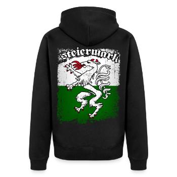 Steiermark - Unisex Premium Bio Zip Hoodie - Schwarz - Hinten - Nico (187cm)
