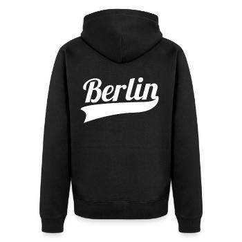 Berlin - Unisex Premium Bio Zip Hoodie - Schwarz - Hinten - Nico (187cm)