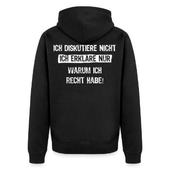 Ich diskutiere nicht ich erkläre nur warum ich - Unisex Premium Bio Zip Hoodie - Schwarz - Hinten - Nico (187cm)