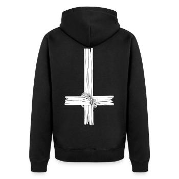 Inverted Cross Blackcraft Cult Agnostic Dark Gothi - Unisex Premium Bio Zip Hoodie - Schwarz - Hinten - Nico (187cm)
