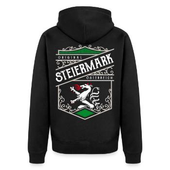 Steiermark Vintage Retro Wappen - Unisex Premium Bio Zip Hoodie - Schwarz - Hinten - Nico (187cm)