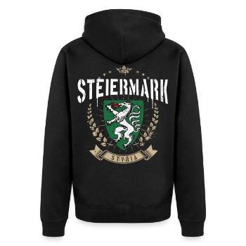 Steiermark Wappen Panther Retro Steirer Bua Madl - Unisex Premium Bio Zip Hoodie - Schwarz - Hinten - Nico (187cm)