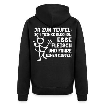 Ja zum Teufel ich trinke Alkohol Esse Fleisch - Unisex Premium Bio Zip Hoodie - Schwarz - Hinten - Nico (187cm)