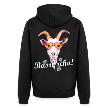 Basst scho! Bayrisches Madl Bayrischer Dialekt - Unisex Premium Bio Zip Hoodie - Schwarz - Hinten - Nico (187cm)