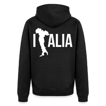 Italy / Italien / Italien fußball /Italien Urlaub - Unisex Premium Bio Zip Hoodie - Schwarz - Hinten - Nico (187cm)