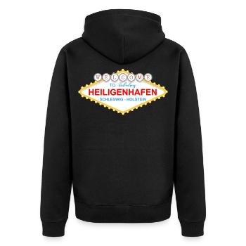 Heiligenhafen Schild Souvenir - Unisex Premium Bio Zip Hoodie - Schwarz - Hinten - Nico (187cm)