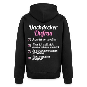 Dachdecker Tshirt Zunft Dachspengler Handwerk Dach - Unisex Premium Bio Zip Hoodie - Schwarz - Hinten - Nico (187cm)