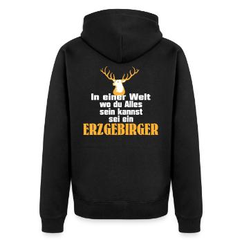 erzgebirger - Unisex Premium Bio Zip Hoodie - Schwarz - Hinten - Nico (187cm)