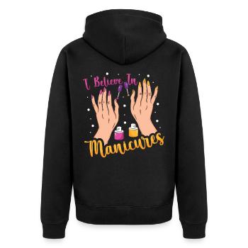 Nageldesigner Nageldesignerin Kosmetik Nagelstudio - Unisex Premium Bio Zip Hoodie - Schwarz - Hinten - Nico (187cm)