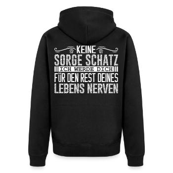 keine sorge schatz ich werde dich für den rest - Unisex Premium Bio Zip Hoodie - Schwarz - Hinten - Nico (187cm)