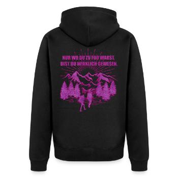 Nur wo du zu Fuß warst | Wandern Outdoor - Unisex Premium Bio Zip Hoodie - Schwarz - Hinten - Nico (187cm)