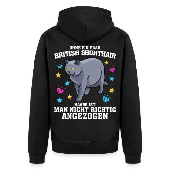 Britisch Kurzhaar - Unisex Premium Bio Zip Hoodie - Schwarz - Hinten - Nico (187cm)