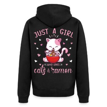 Just a Girl Who Loves Anime Ramen and Cats Kawaii - Unisex Premium Organic Zip Hoodie - black - Back - Nico (187cm)