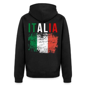 Italy / Italien / Italien fußball /Italien Urlaub - Unisex Premium Bio Zip Hoodie - Schwarz - Hinten - Nico (187cm)